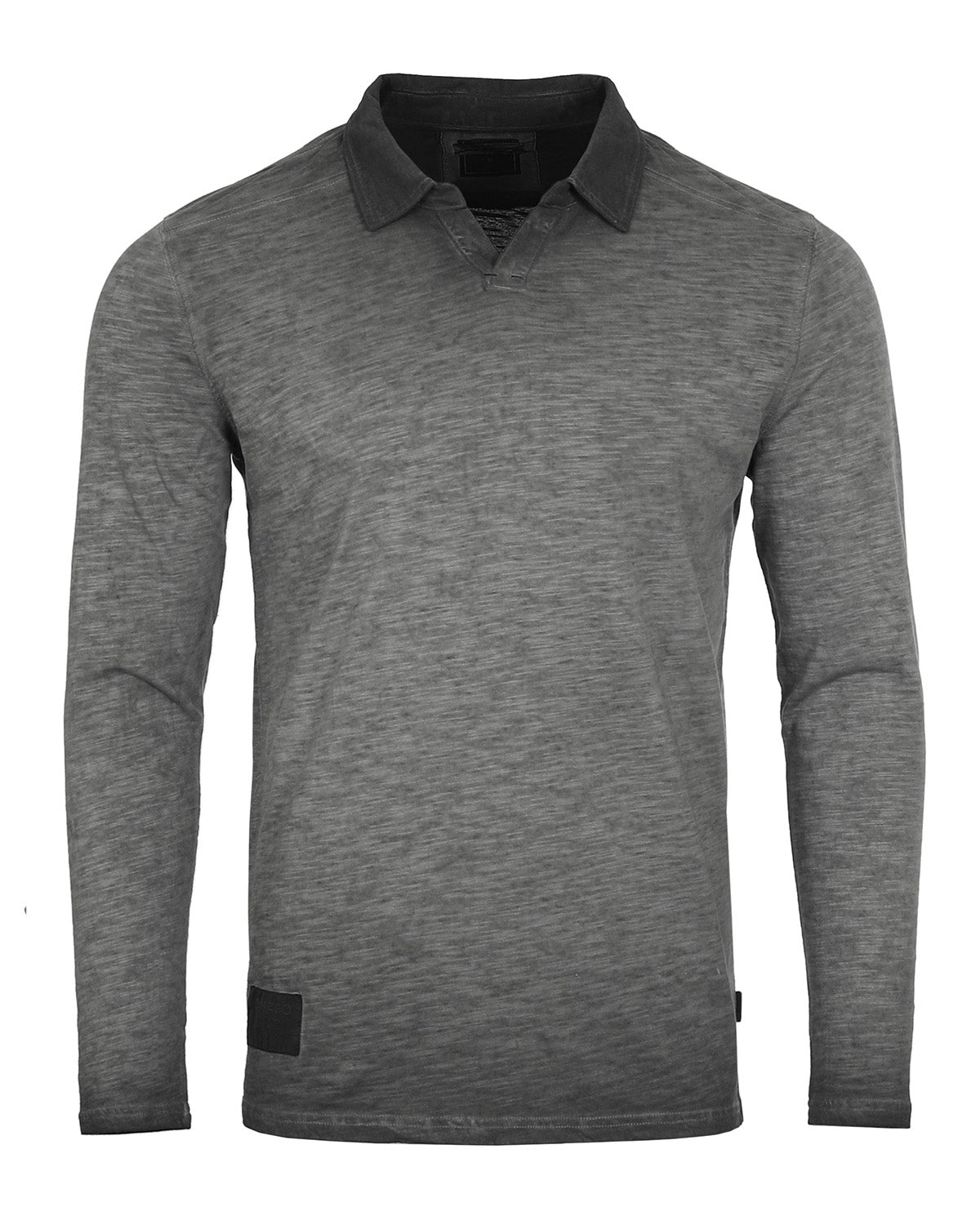 Long Sleeve Vintage Wash Henley Neck Polo Shirt-2