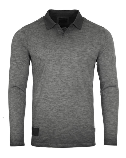 Long Sleeve Vintage Wash Henley Neck Polo Shirt-2